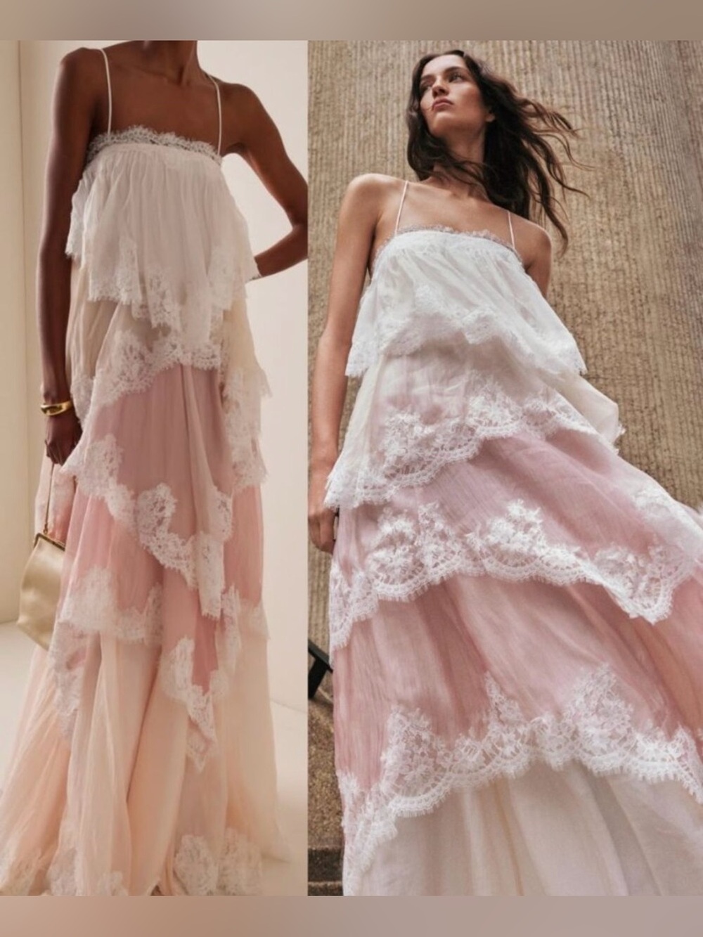 AJE Ophelia Lace Trimmed Ruffled Chiffon Maxi Gown Dress Size 8 M